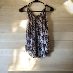 Ann Taylor Black Sleeveless Top with White Floral Print XS